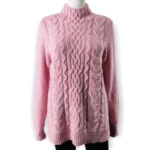 Ralph Lauren Pink Cable Knit Sweater Womens Size Large Alpaca Blend Mock Neck